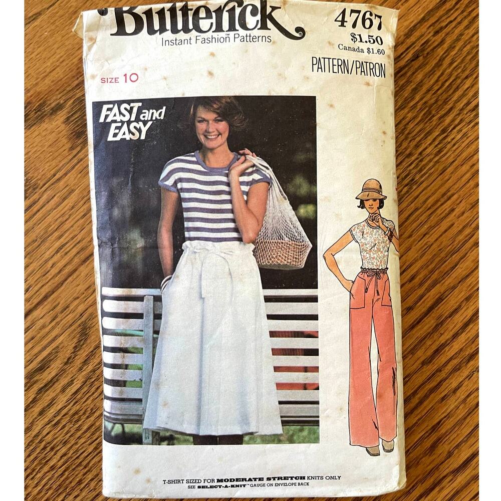 Vintage 1970s Butterick 4767 Sewing Pattern Size XS 10 Top Skirt Pants COMPLETE